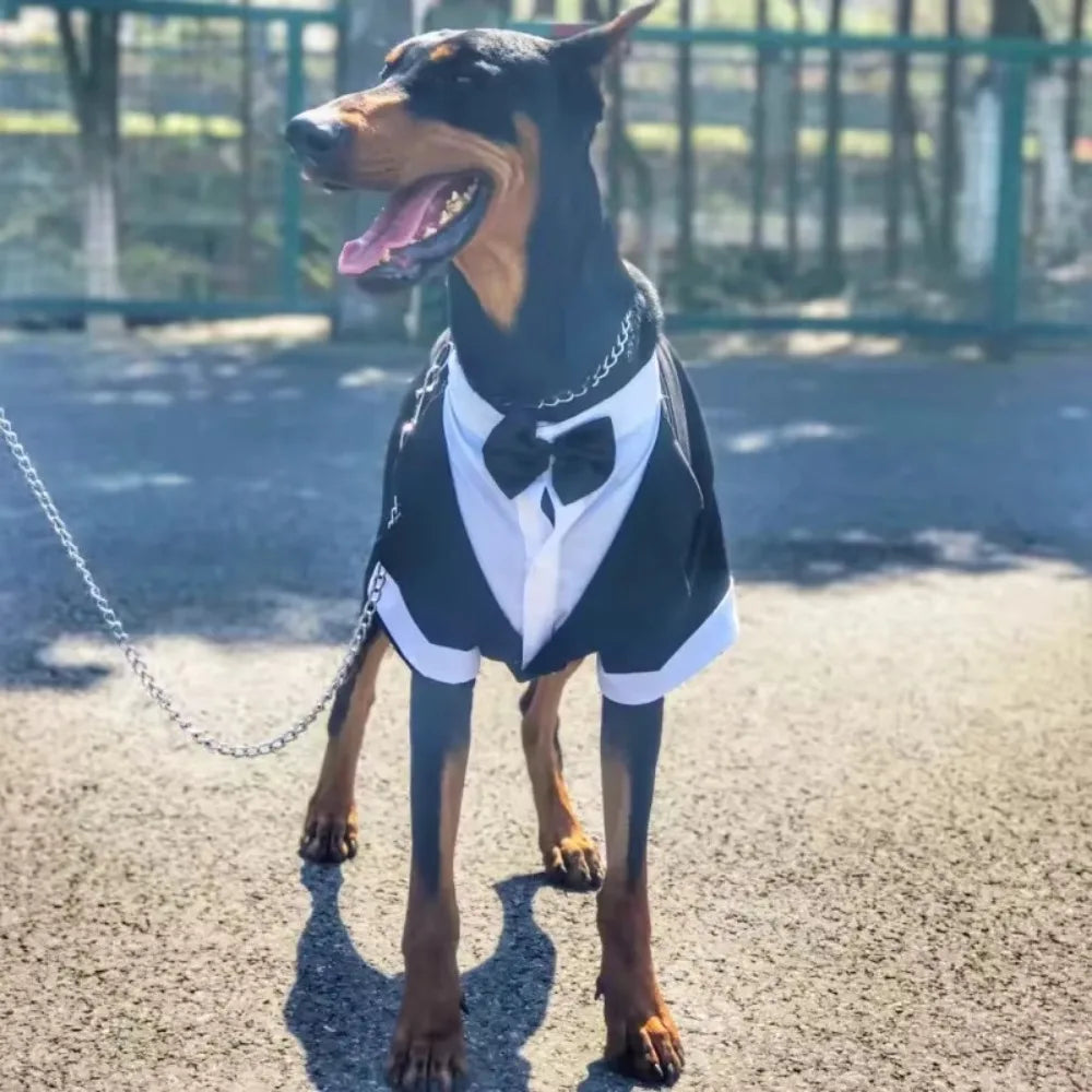 Halloween Dog Costume Pet Formal Tuxedo Dress & Wedding Suit Big Dog Clothes with Black Bow Cosplay Large Pet Clothing for Party