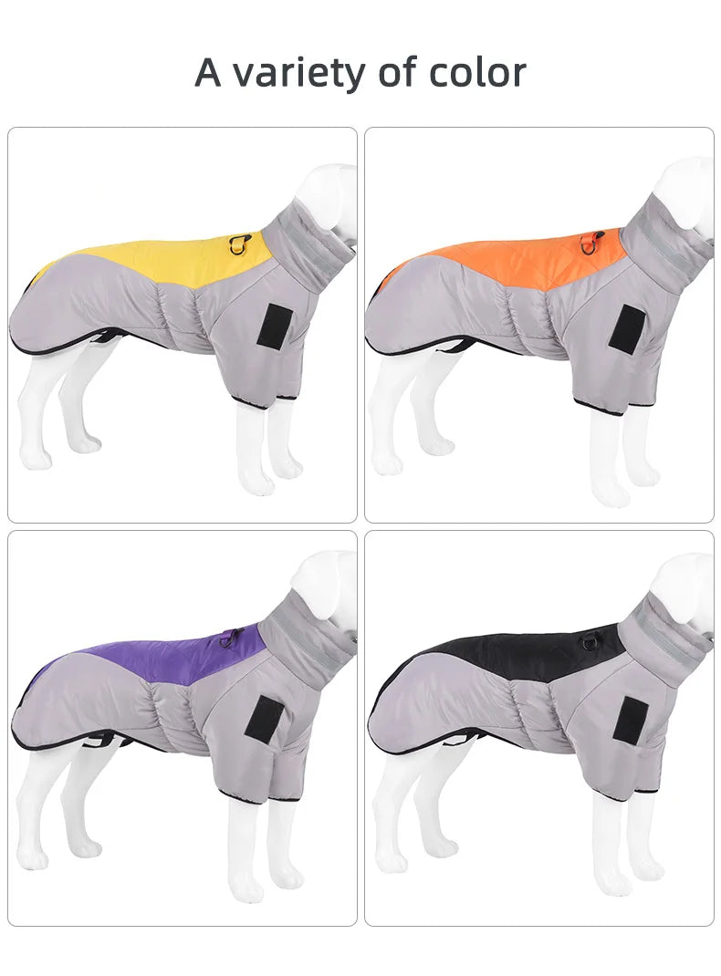Winter Warm Dog Down Jacket Waterproof Large Dog Coat Reflection High Collar Pet Clothing for Medium Large Dogs Golden Retriever