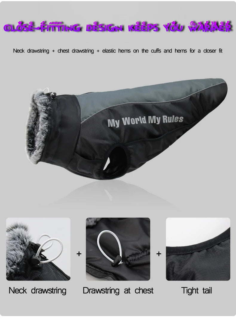 Waterproof Large Dog Clothes Winter Dog Coat With Harness Furry Collar Warm Pet Clothing Big Dog Jacket Labrador Bulldog Costume