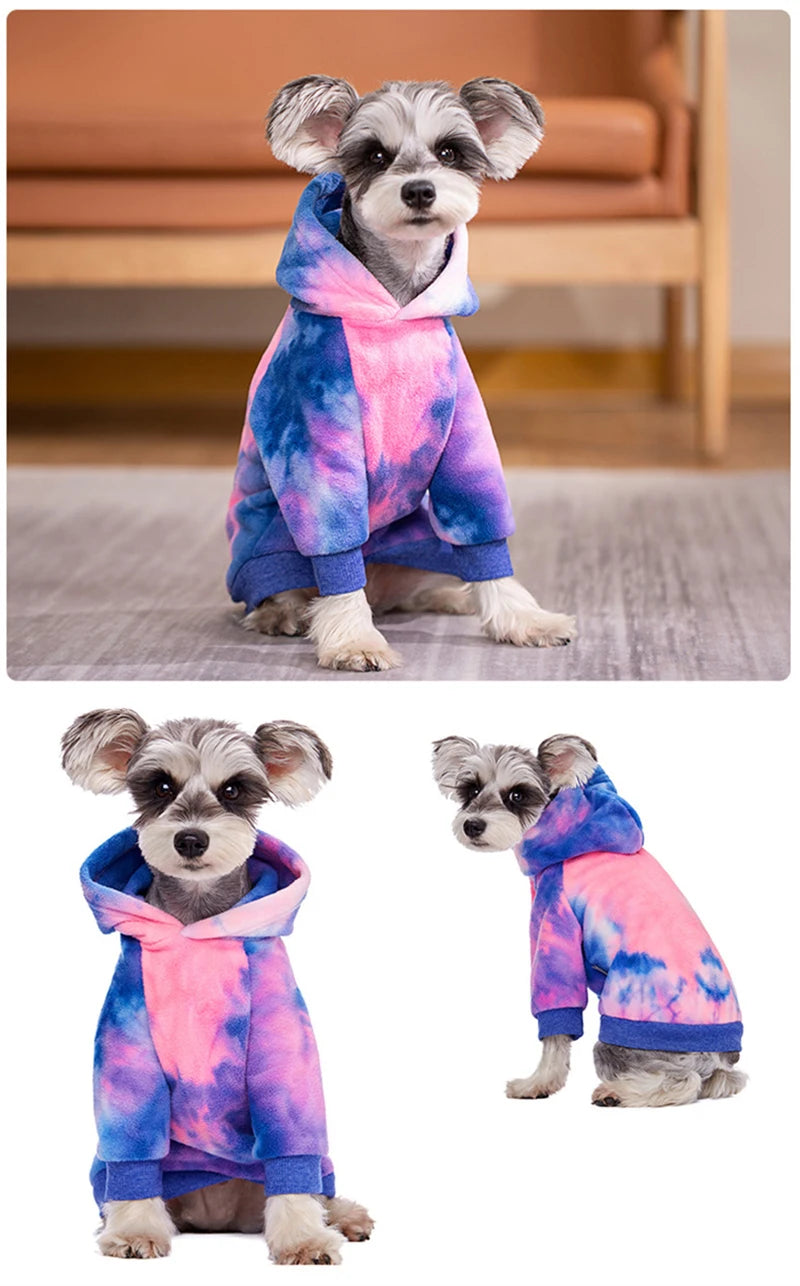 Pink Tie Dye Fleece Dog Clothes Winter Hooded Sweatshirts For Dogs Warm Coat Chihuahua Labrador Retriever Pet Clothing Dog Hood
