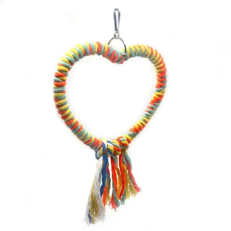 Pet Bird Cotton Rope Heart Shape Stand Chewing Bite Parrot Hanging Cage Swing Rope Ring Stand Climb Toy Bird Supplies