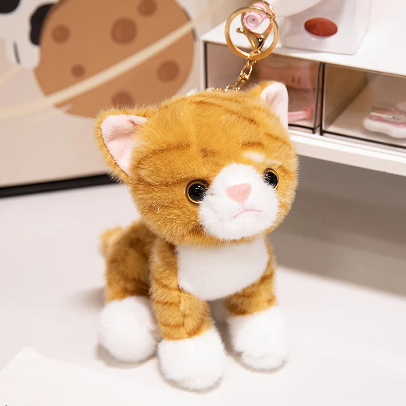 15CM Cute Simulated Cat Doll Plush Toy Stuffed Soft Animal Plush White Gray Kitten Car Pendant Keychain Kids Girls Gift Pet Toys