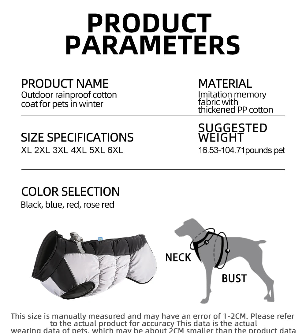 Large Dog Jacket Waterproof Dog Clothing Medium and Large Dog Winter Pet Clothing Labrador Coat Labrador German Shepherd Vest