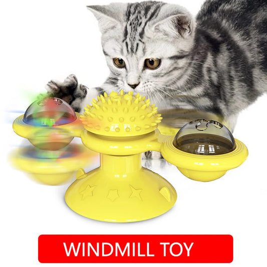 Windmill Rotating Cat Toy Turntable Interactive Pet Scratcher Hair Brush Catnip Teaser Toy for Kittens Cats Pet Supplies