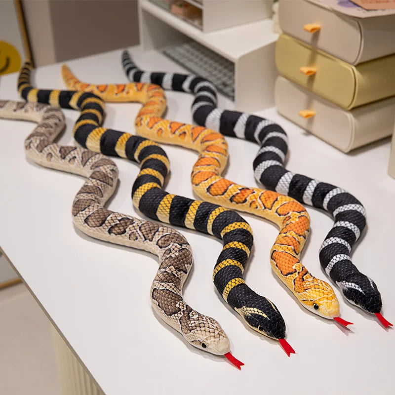 100/150cm Simulation Long Pattern Boa Snake Plush Doll Realistic Black And White Pattern Silver Ring Snake Toy For Boys Pet Toys