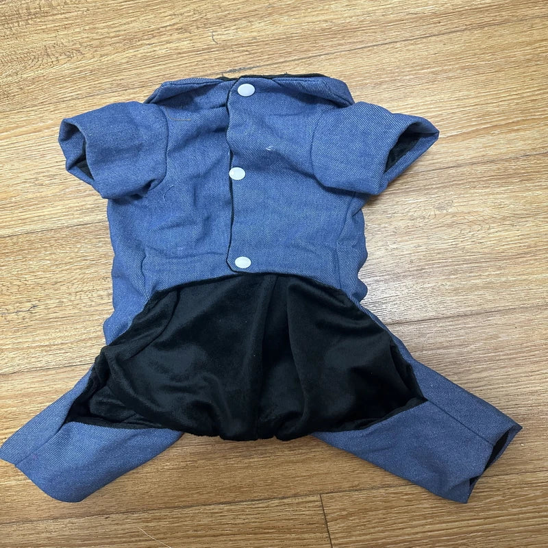 Dog Clothes Autumn Winter Four Legged Denim Pants Thickened Lapel Denim Coat Small and Medium-sized Pet Clothing