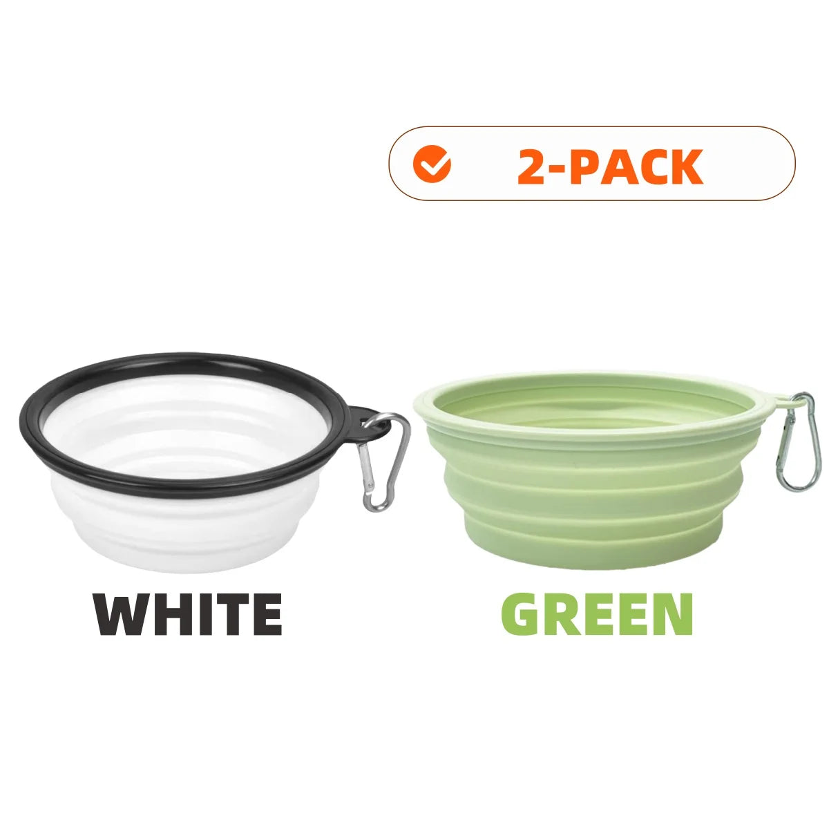 2pcs Collapsible Pet Silicone Dog Food Water Bowl Outdoor Camping Travel Portable Folding Supplies Dishes with Carabiner