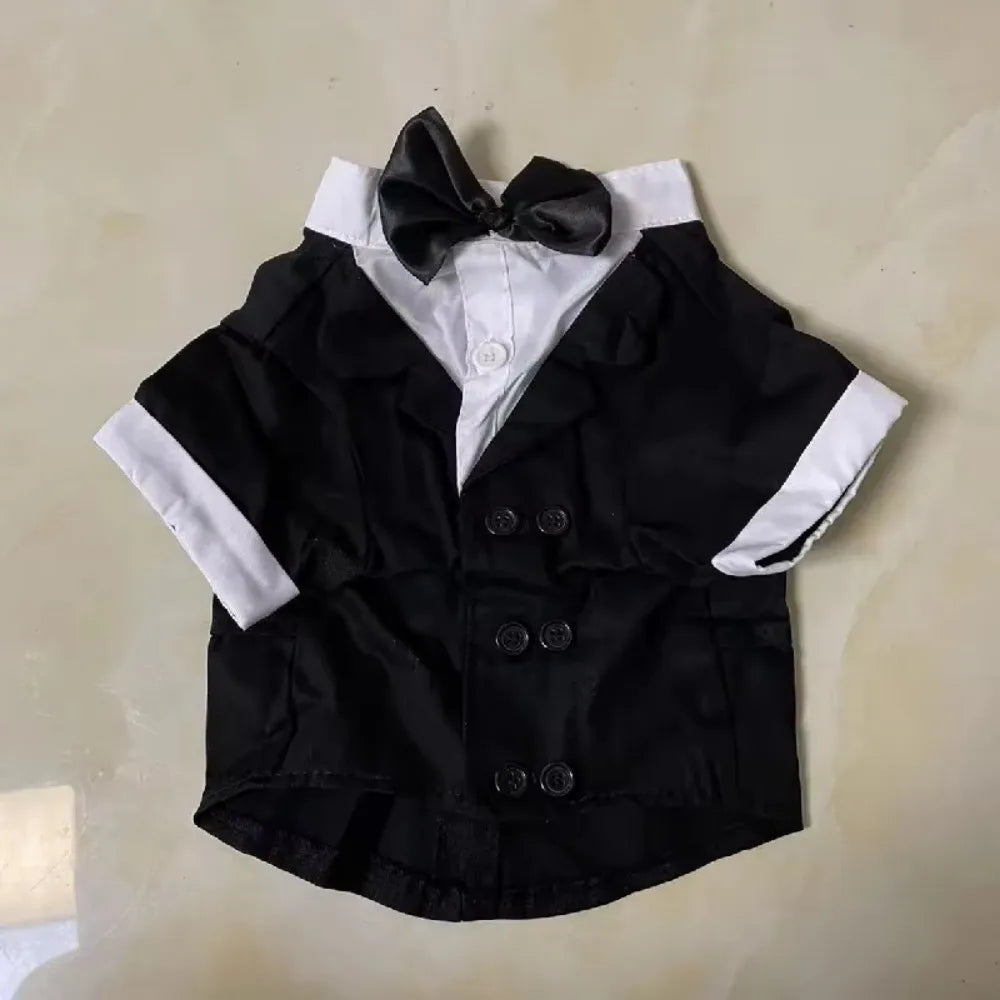 Halloween Dog Costume Pet Formal Tuxedo Dress & Wedding Suit Big Dog Clothes with Black Bow Cosplay Large Pet Clothing for Party
