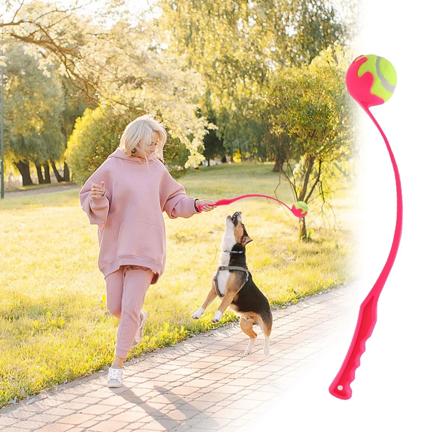 Pet Tennis Ball Launcher Set Outdoor Dog Training Toy Fetch Play Durable Ergonomic Handle Interactive Ball Picking Pet Supplies