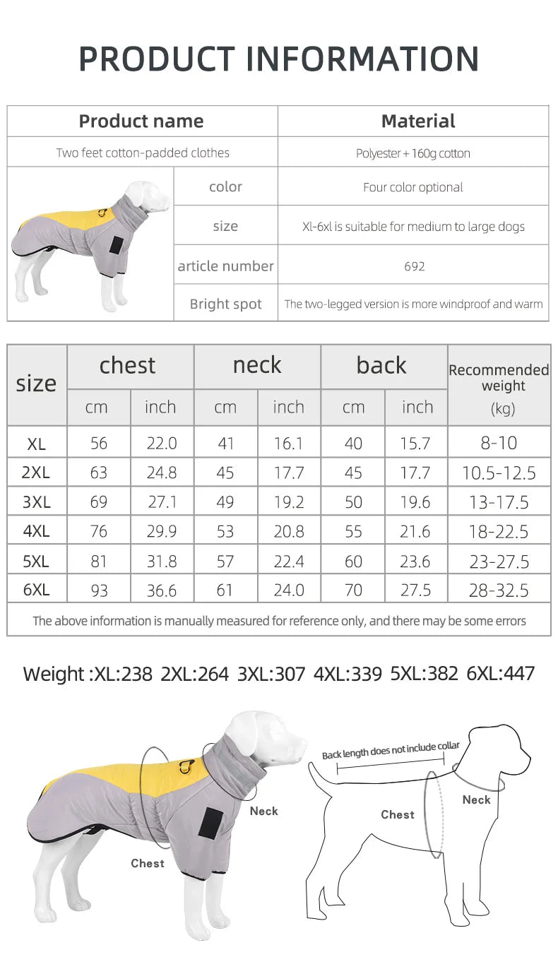 Winter Warm Dog Down Jacket Waterproof Large Dog Coat Reflection High Collar Pet Clothing for Medium Large Dogs Golden Retriever