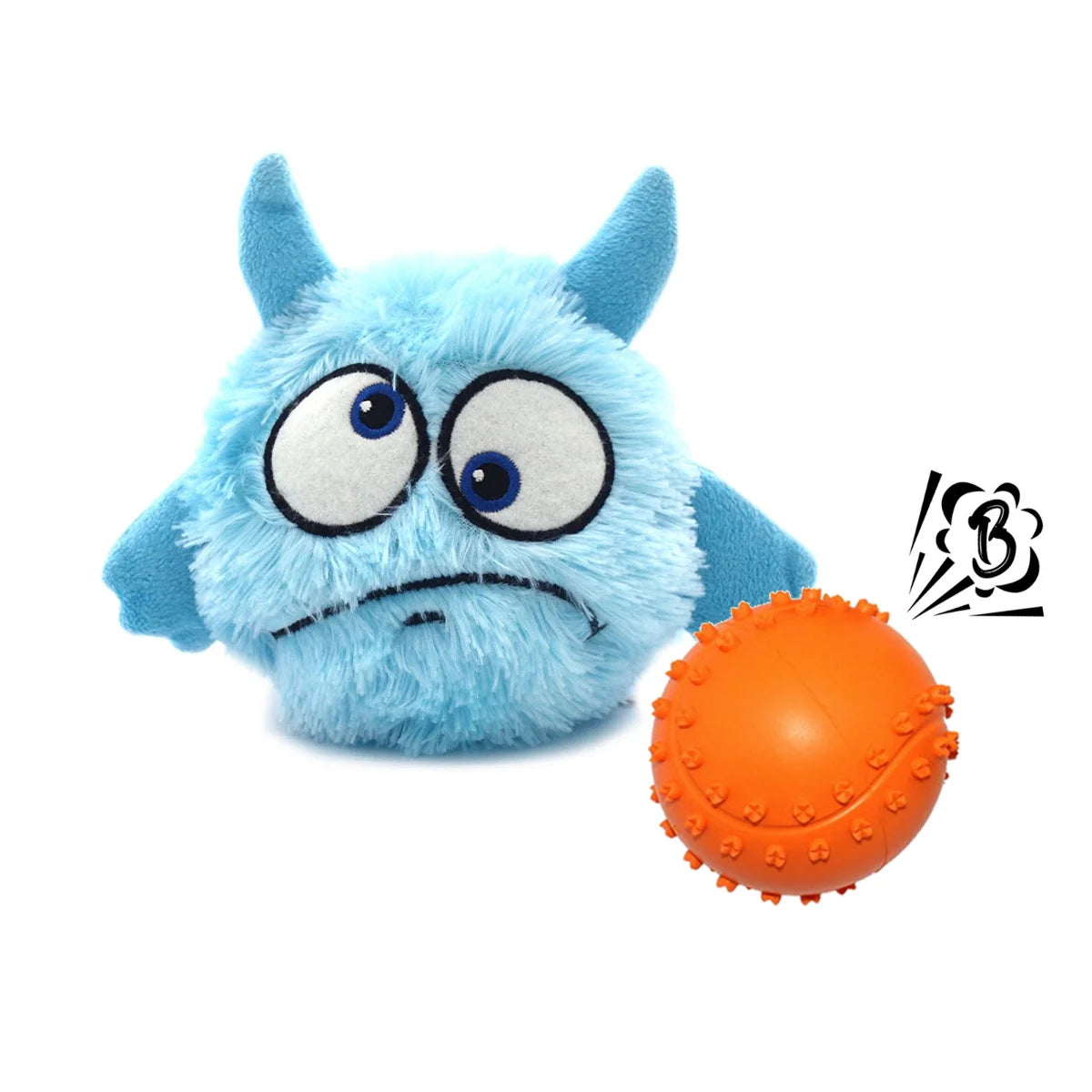 ATUBAN Dog Interactive Toys 2in1 Dog Plush Squeaky Small Balls Pet Toys Halloween Xmas for Small Medium Large Dogs,Blue Monster