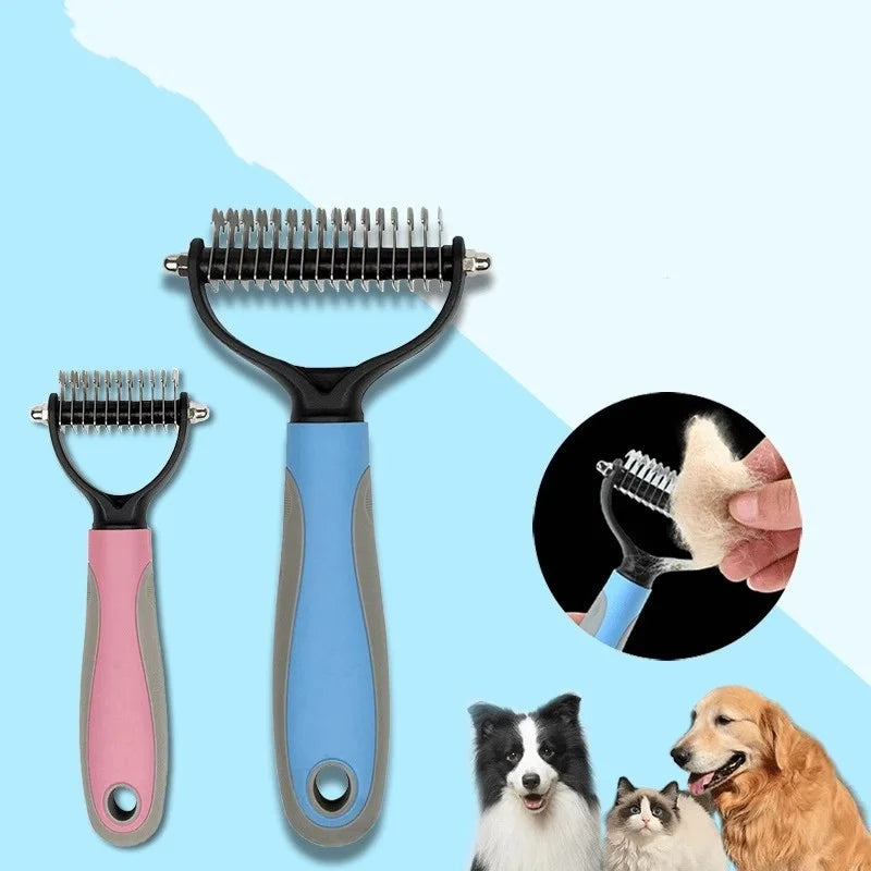 Double Sided Pet Deshedding Brush Stainless Steel Dog Comb Grooming Tool for Shedding And Dematting - Effective Pet Care