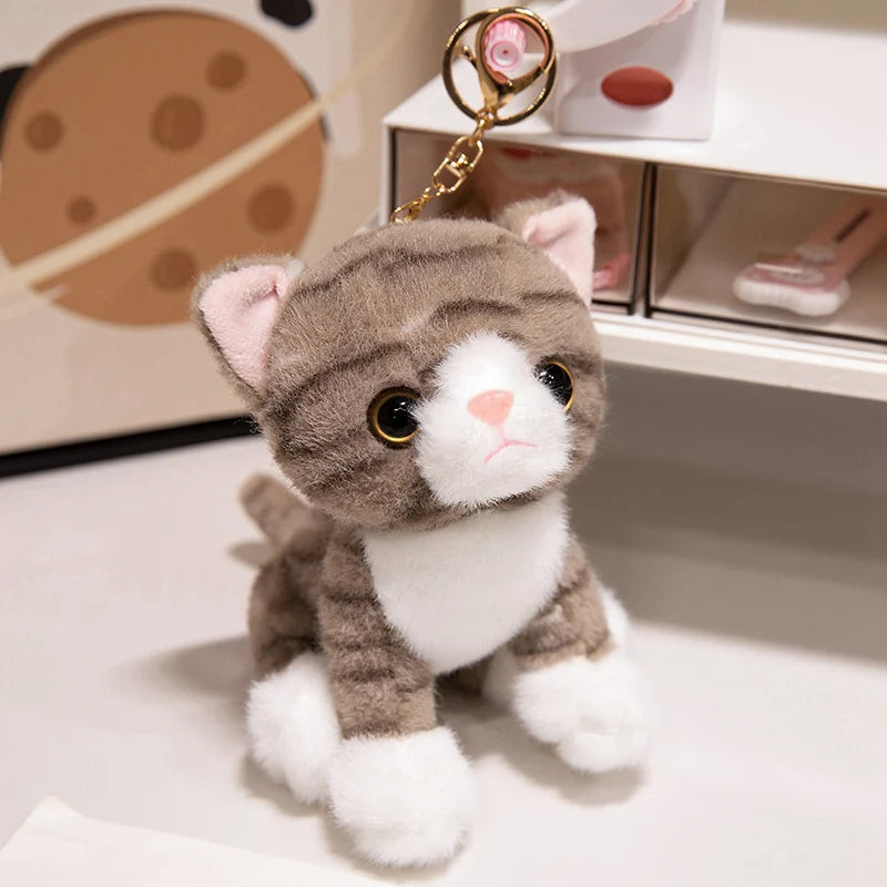 15CM Cute Simulated Cat Doll Plush Toy Stuffed Soft Animal Plush White Gray Kitten Car Pendant Keychain Kids Girls Gift Pet Toys