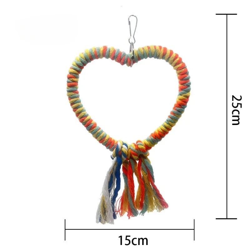 Pet Bird Cotton Rope Heart Shape Stand Chewing Bite Parrot Hanging Cage Swing Rope Ring Stand Climb Toy Bird Supplies