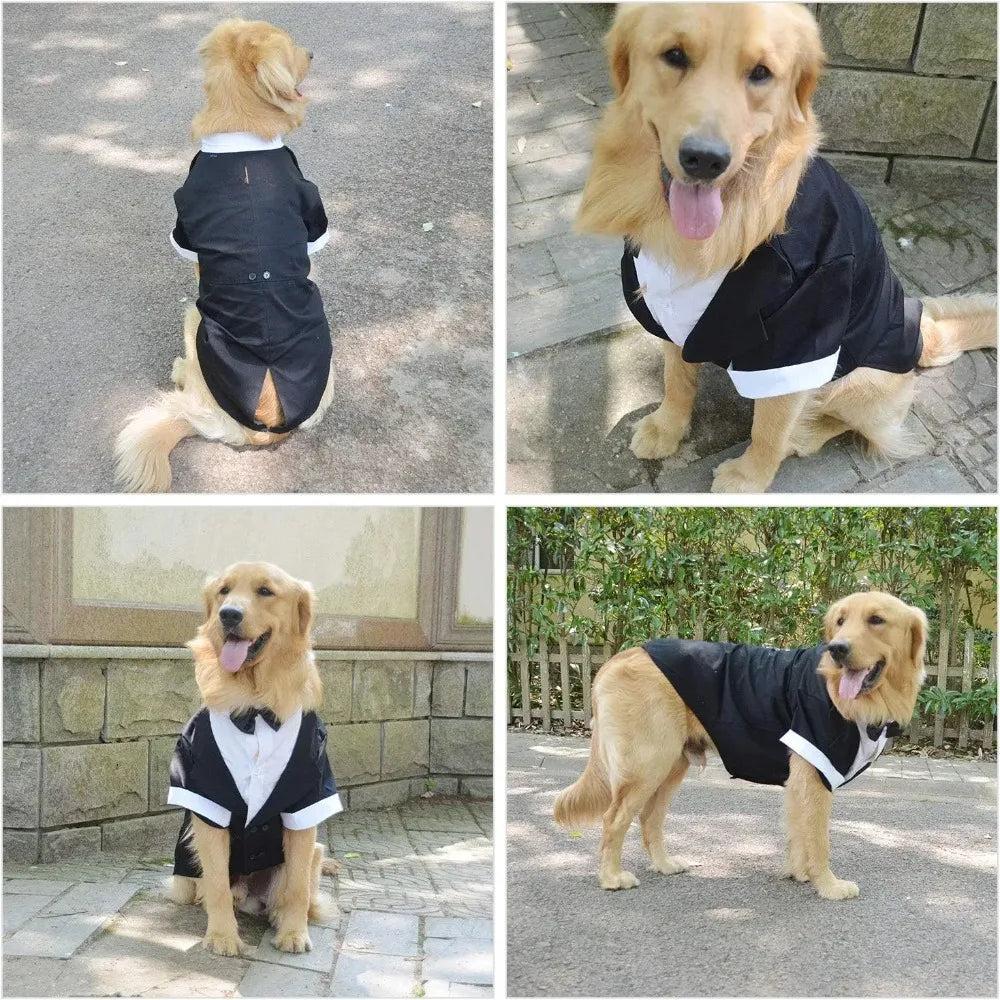 Halloween Dog Costume Pet Formal Tuxedo Dress & Wedding Suit Big Dog Clothes with Black Bow Cosplay Large Pet Clothing for Party