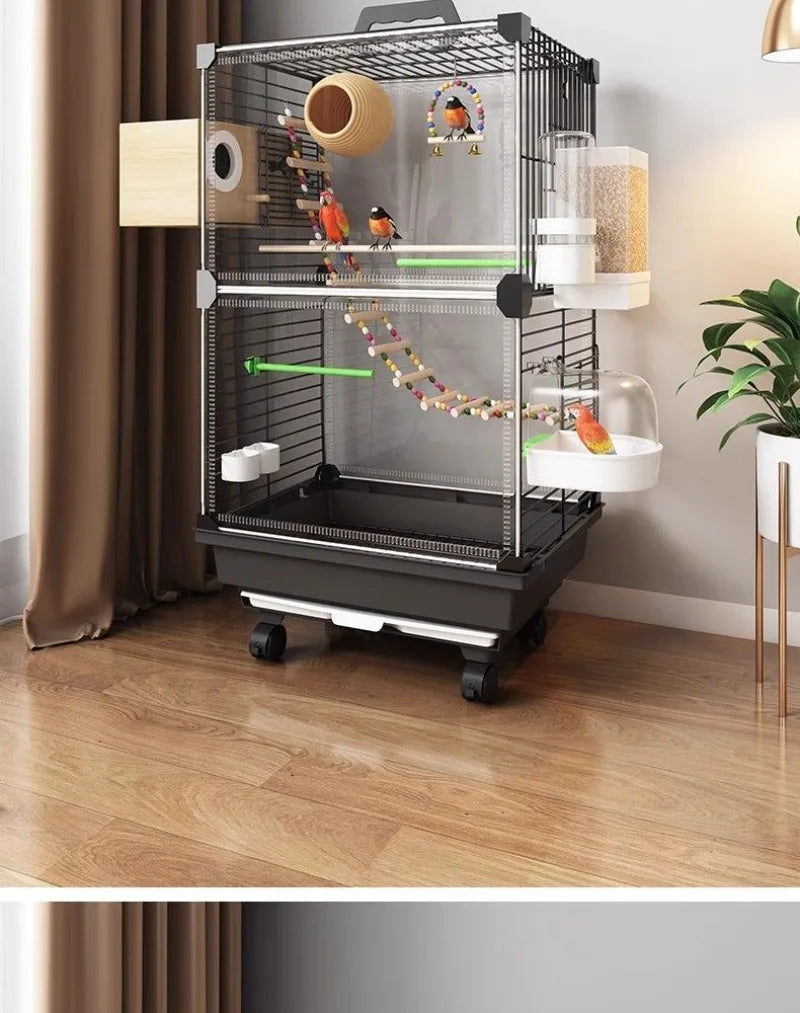 Transparent Ornamental Cage Parrot Bird Cage Double-layer Large Space Bird Supplies Easy Interactive House with Drawer Tray