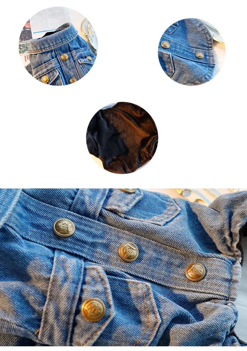 Dog Clothes Autumn Winter Four Legged Denim Pants Thickened Lapel Denim Coat Small and Medium-sized Pet Clothing