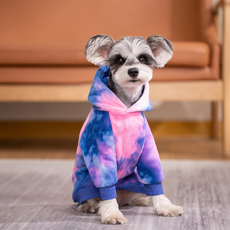 Pink Tie Dye Fleece Dog Clothes Winter Hooded Sweatshirts For Dogs Warm Coat Chihuahua Labrador Retriever Pet Clothing Dog Hood