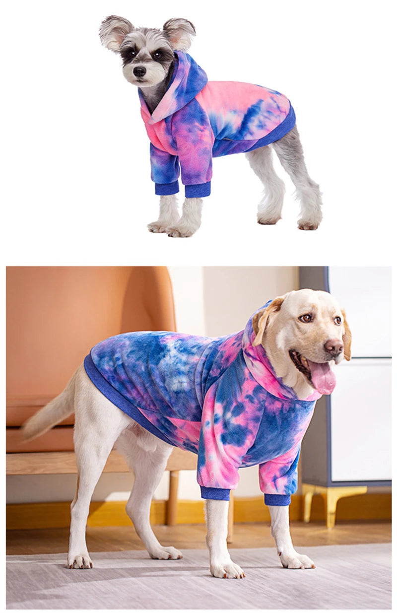 Pink Tie Dye Fleece Dog Clothes Winter Hooded Sweatshirts For Dogs Warm Coat Chihuahua Labrador Retriever Pet Clothing Dog Hood