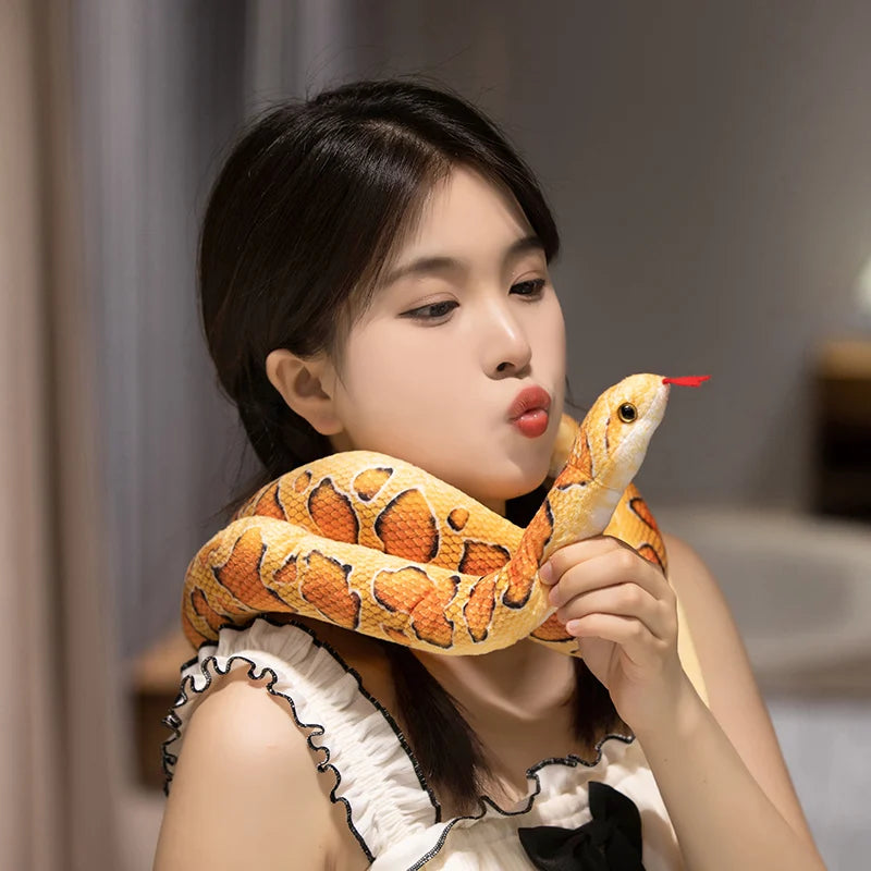 100/150cm Simulation Long Pattern Boa Snake Plush Doll Realistic Black And White Pattern Silver Ring Snake Toy For Boys Pet Toys