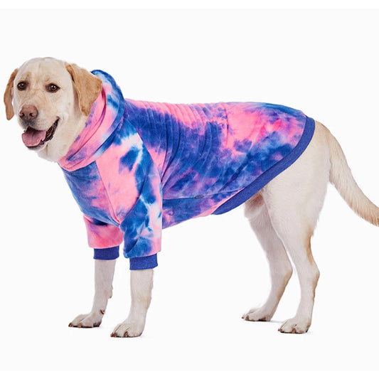 Pink Tie Dye Fleece Dog Clothes Winter Hooded Sweatshirts For Dogs Warm Coat Chihuahua Labrador Retriever Pet Clothing Dog Hood
